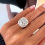 S925 Double Halo Three Shank 6.5Ct Cushion Cut 18K White Gold Engagement Ring - Image 2