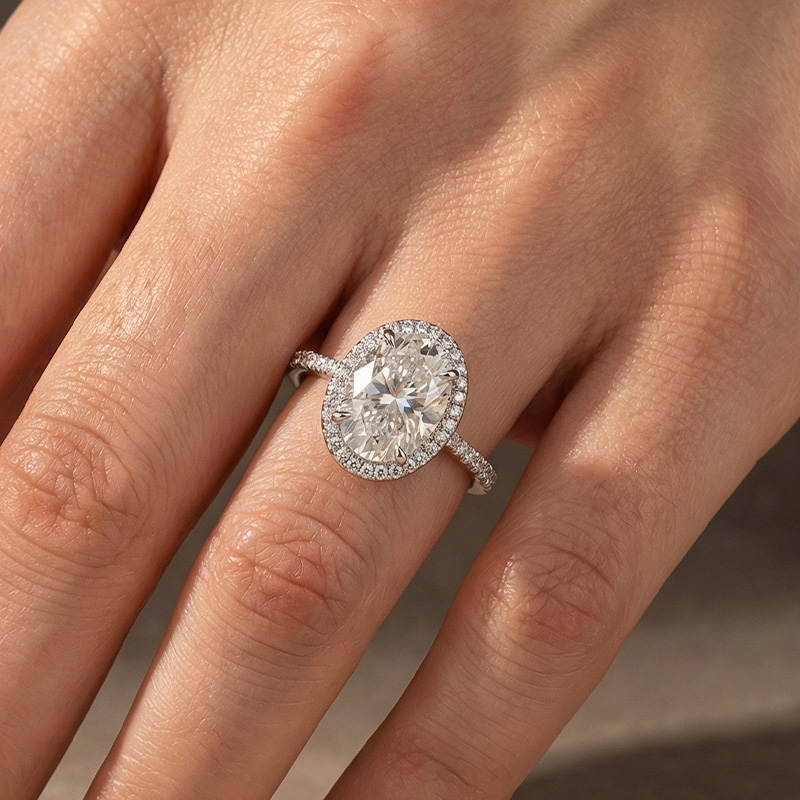 ER1135PMSS4 S925 Maxine Exquisite Moissanite 4.0 Carat Halo Oval Cut Engagement Ring In Sterling Silver - Image 1