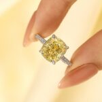 S925 4.5Ct Yellow Stone Cushion Cut Engagement Ring Promise Ring For Her