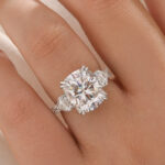 S925 Moissanite 6.0Ct Cushion Cut Three Stone Engagement Ring In Sterling Silver