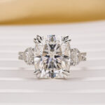 S925 Moissanite 6.0Ct Cushion Cut Three Stone Engagement Ring In Sterling Silver - Image 4