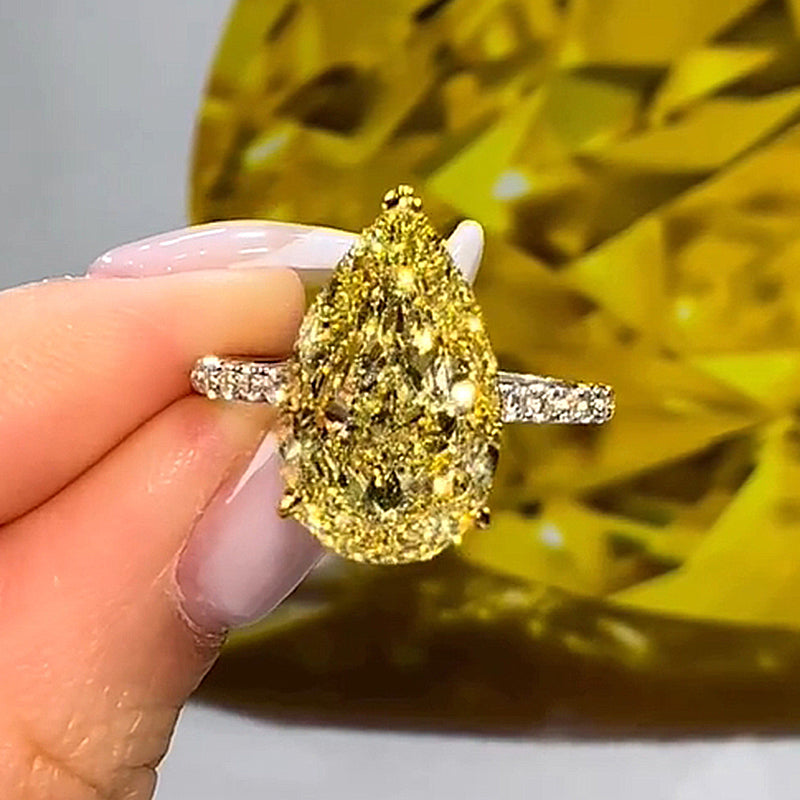 ER1241PS-1 S925 Gorgeous Two-tone Pear Cut Yellow Sapphire Engagement Ring - Image 1