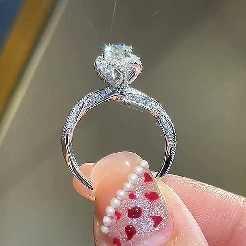 ER1263PMSS-1 S925 Flower Design Moissanite 1.0 Carat Round Cut Engagement Ring - Image 1