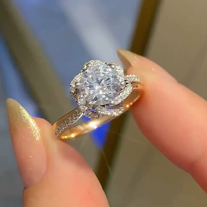 ER1378PMSS-9 S925 Maxine Moissanite 1.0 CT Twist Flower Design Engagement Ring - Image 1