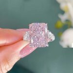 S925 Maxine Pink Stone Radiant Cut Three Stone Engagement Ring