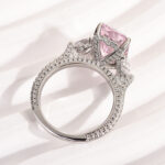 S925 Maxine Pink Stone Radiant Cut Three Stone Engagement Ring - Image 7