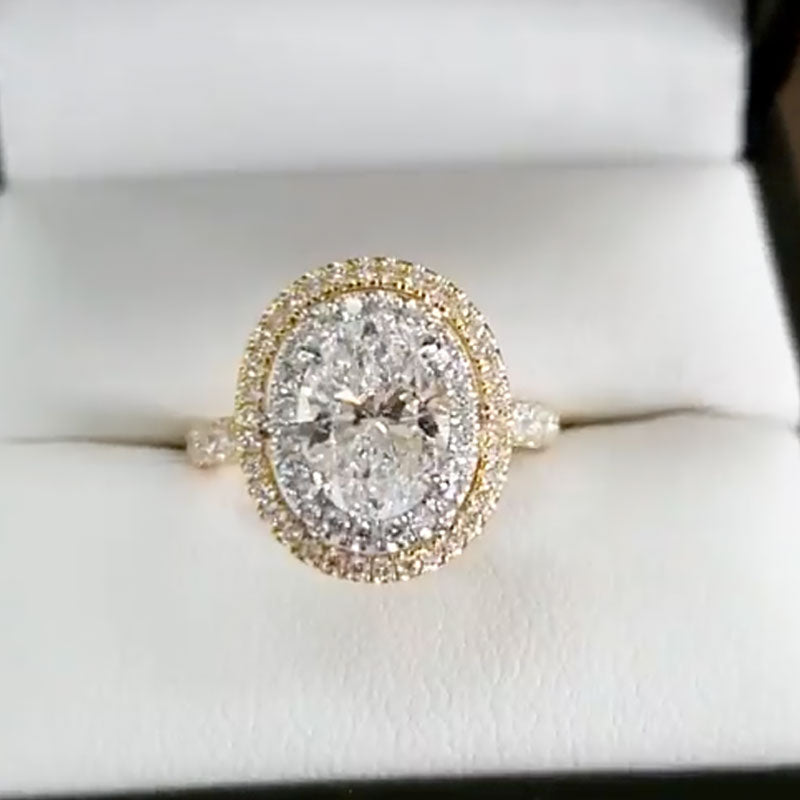 ER1428YS-1 S925 Maxine Two-Tone Double Halo Oval Cut Engagement Ring - Image 1