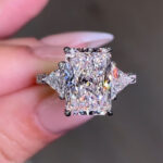 S925 5.0 Carat Radiant Cut Three Stone White Gold And Yellow Gold Engagement Ring With Hidden Halo - Image 2