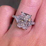 S925 5.0 Carat Radiant Cut Three Stone White Gold And Yellow Gold Engagement Ring With Hidden Halo