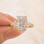 S925 5.0 Carat Radiant Cut Three Stone White Gold And Yellow Gold Engagement Ring With Hidden Halo - Image 8