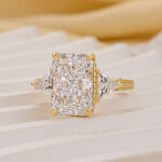 S925 5.0 Carat Radiant Cut Three Stone White Gold And Yellow Gold Engagement Ring With Hidden Halo - Image 11