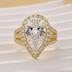 S925 Maxine Vintage Split Shank Halo 4.5Ct Pear Cut Engagement Ring In Sterling Silver - Image 7