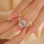 S925 Vintage 3.0Ct Halo Emerald Cut White Stone Engagement Ring In Sterling Silver - Image 4