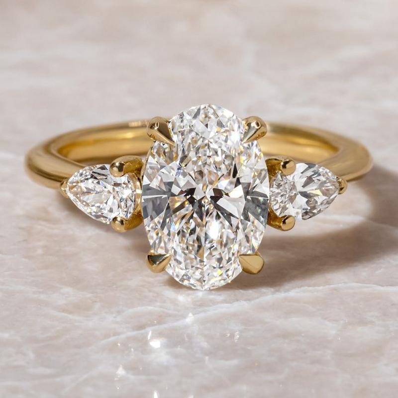 ER1471YS-1-3 S925 Noble 4.0Ct Oval Cut Three Stone Engagement Ring in Sterling Silver - Image 1