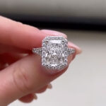 S925 Maxine Noble Halo 3.5Ct Radiant Cut Split Shank Engagement Ring