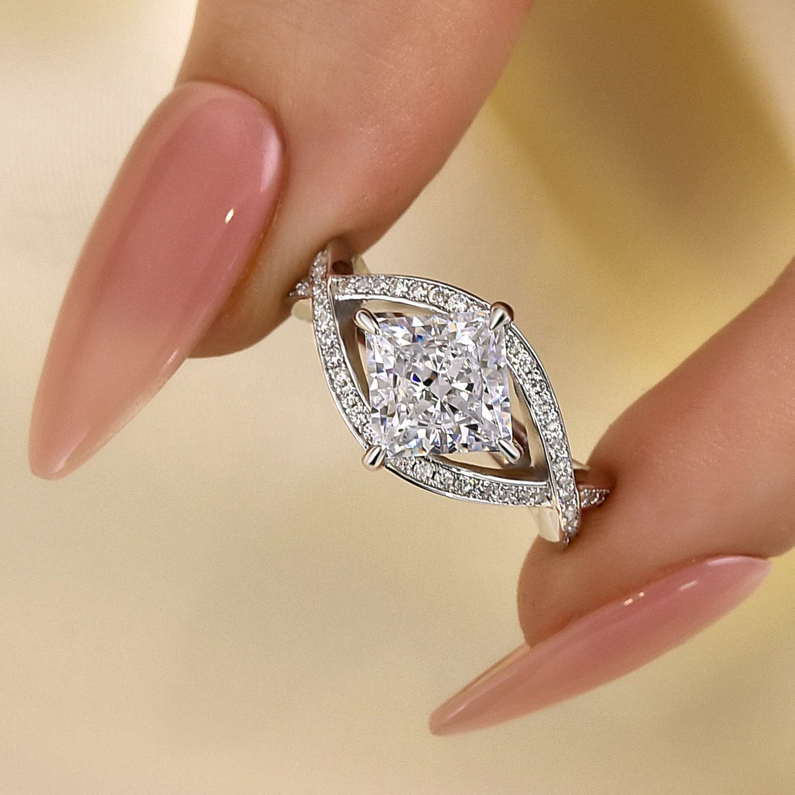 ER1502PS-1 S925 Maxine Unique 2.0 Carat Princess Cut Engagement Ring For Women - Image 1