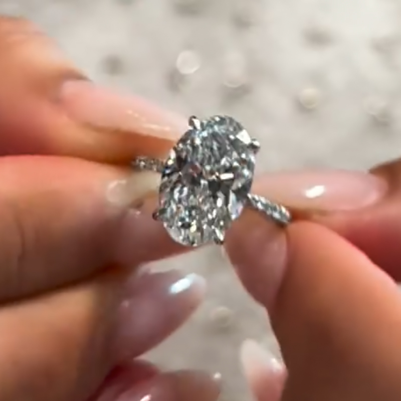 ER1508PS-1 S925 5.0Ct Oval Cut Hidden Halo Engagement Ring In Sterling Silver - Image 1