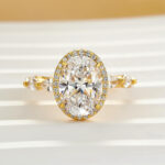 S925 3.0Ct Halo Oval Cut Yellow Gold Promise Ring Engagement Ring For Her - Image 4