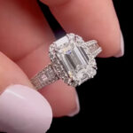 S925 Luxurious Halo Emerald Cut Engagement Ring In Sterling Silver