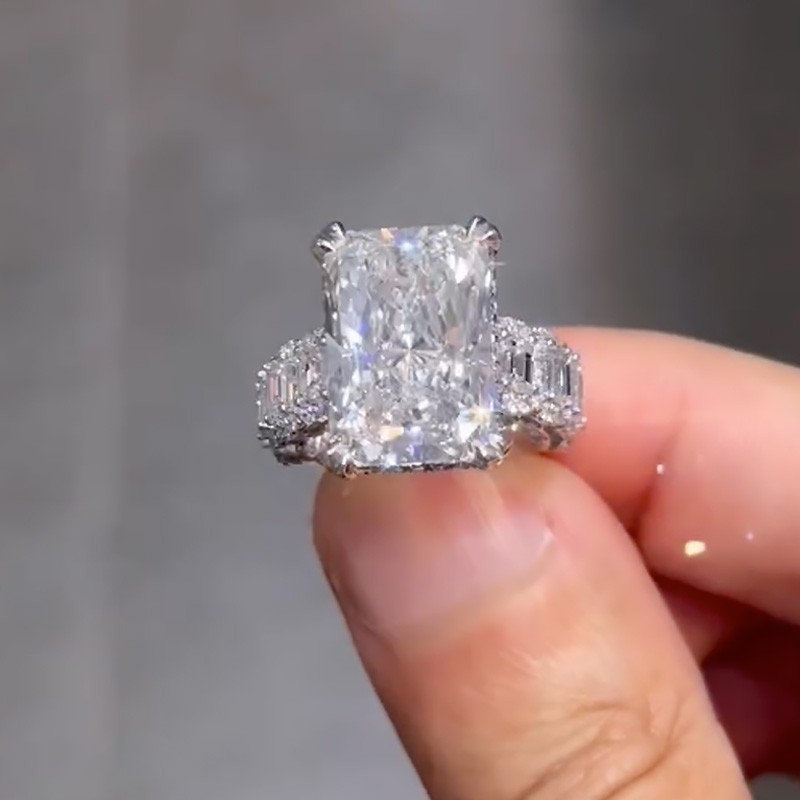 ER1529PS-1-1745830724 S925 10.0Ct Radiant Cut Engagement Ring Travel Ring With Emerald Cut Band Stone - Image 1