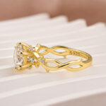 S925 Moissanite 2.0 Ct Twig 6 Prong Round Cut Twist Yellow Gold Engagement Ring - Image 5