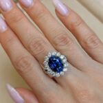 S925 4.2Ct Halo Oval Cut Blue Stone Split Shank Engagement Ring In Sterling Silver - Image 3