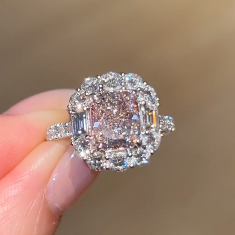 ER1554PS-1-1750748144 S925 Vintage 4.0Ct Halo Pink Cushion Cut Engagement Ring In Sterling Silver For Women - Image 1