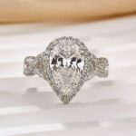S925 4.0Ct Halo Pear Cut Twist Travel Ring In Sterling Silver - Image 4