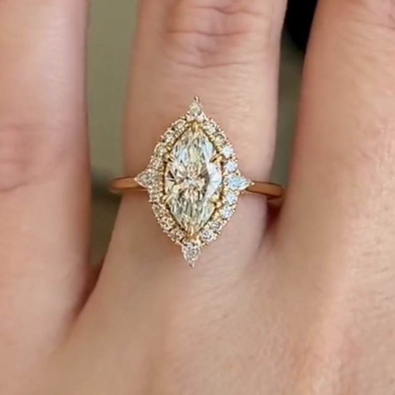 ER1576YM-2-1751271759 S925 Vinatge Moissanite 1.5Ct Marquise Cut Halo Engagement Ring Travel Ring For Her - Image 1