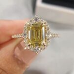 S925 Vintage 3.5Ct Emerald Cut Yellow Stone Engagement Ring In Sterling Silver