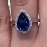 S925 2.2Ct Halo Pear Cut Blue Stone Engagement Ring In Sterling Silver