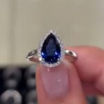 S925 2.2Ct Halo Pear Cut Blue Stone Engagement Ring In Sterling Silver - Image 2