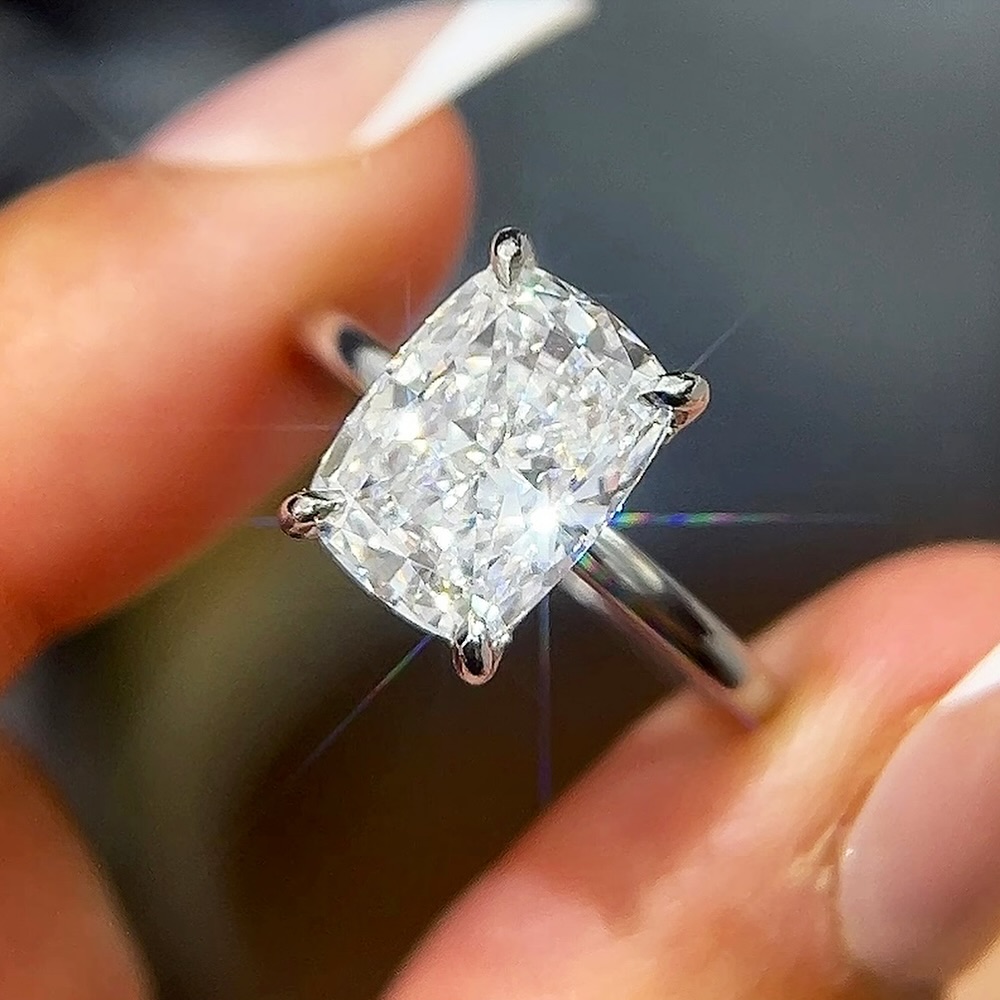 ER1628PS S925 Classic 4.5Ct Cushion Cut Engagement Ring Travel Ring In Sterling Silver - Image 1