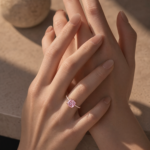 S925 Rose Gold Peachy Pink Stone Cushion Cut Engagement Ring With Double Halo - Image 4