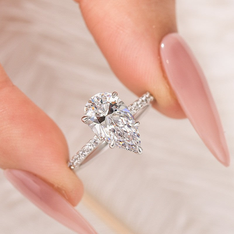 ER1630PS-3-1752575147 S925 3.0Ct Pear Cut Engagement Ring Travel Ring In Sterling Silver - Image 1