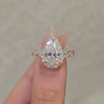 S925 4.0Ct Pear Cut Twist Halo Engagement Ring In Sterling Silver