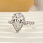 S925 4.0Ct Pear Cut Halo Engagement Ring Travel Ring In Sterling Silver - Image 2
