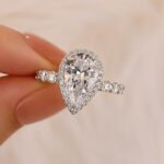 S925 4.0Ct Pear Cut Halo Engagement Ring Travel Ring In Sterling Silver