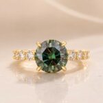 S925 Moissanite 4.0Ct Green Round Cut White Gold & Yellow Gold Engagement Ring - Image 10