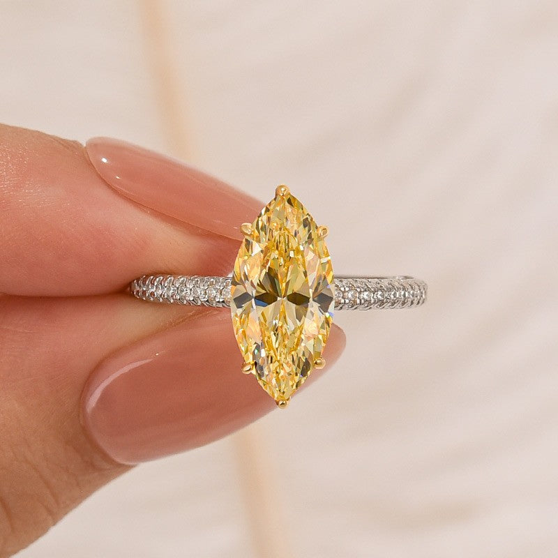 ER1652TS-1-1756370481 S925 3.0Ct Marquise Cut Yellow Engagement Ring In Sterling Silver - Image 1