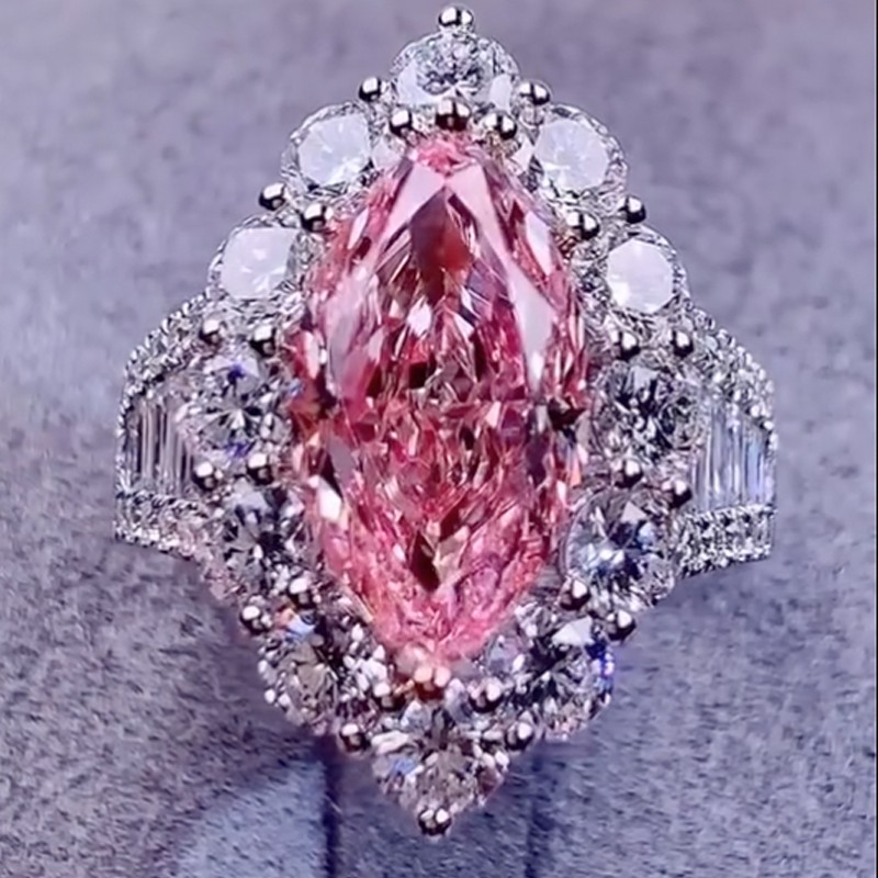 ER1658PS-1-1758791137 S925 Vintage 3.0Ct Pink Marquise Cut Halo Engagement Ring In Sterling Silver - Image 1