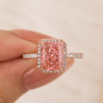 S925 3.0Ct Radiant Cut Halo Pink Stone Engagement Ring In Sterling Silver