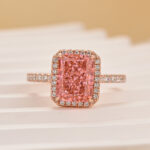 S925 3.0Ct Radiant Cut Halo Pink Stone Engagement Ring In Sterling Silver - Image 4