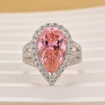S925 Vintage Split Shank Halo 4.5Ct Pear Cut Pink Engagement Ring In Sterling Silver - Image 3