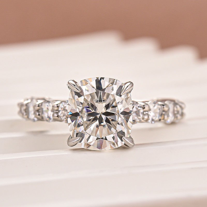 ER1708PMSS-1-1763627125 S925 Moissanite 3.0 Ct Cushion Cut White Gold Engagement Ring - Image 1