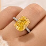 S925 5.0 Carat Yellow Stone Elongated Cushion Cut Engagement Ring In Sterling Silver