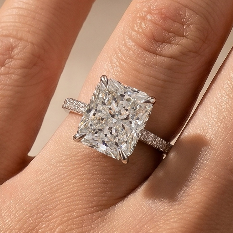 ER1720PS-3 S925 Classic 5.0Ct Radiant Cut Engagement Ring Travel Ring In Sterling Silver - Image 1