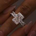 S925 5.0Ct Radiant Cut Hidden Halo Half Engagement Ring In Sterling Silver