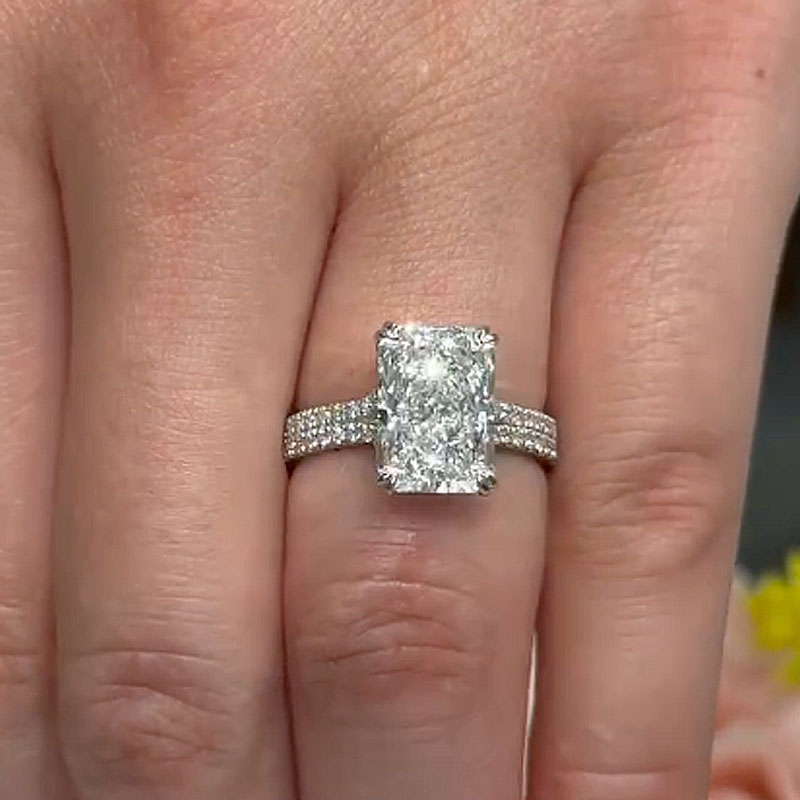 ER1737P-2-qdO82O S925 5.5Ct Radiant Cut Side Stone Engagement Ring Travel Ring In Sterling Silver - Image 1