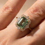 S925 Moissanite 3.0Ct Halo Emerald Stone Emerald Cut Engagement Ring in Sterling Silver
